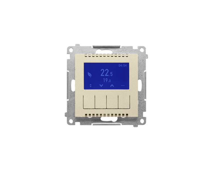 Termostat programowalny z wyświetlaczem z wew/zewn czujnikiem temperatury, bez sondy (moduł) 16(2) A, 230V~, Szampański mat Simon 55 TETD1A.01/144