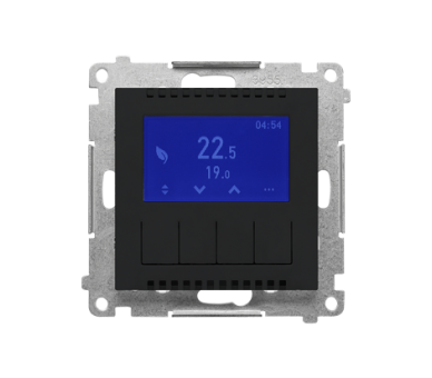 Termostat programowalny z wyświetlaczem z wew/zewn czujnikiem temperatury, bez sondy (moduł) 16(2) A, 230V~, Czarny mat Simon 55 TETD1A.01/149