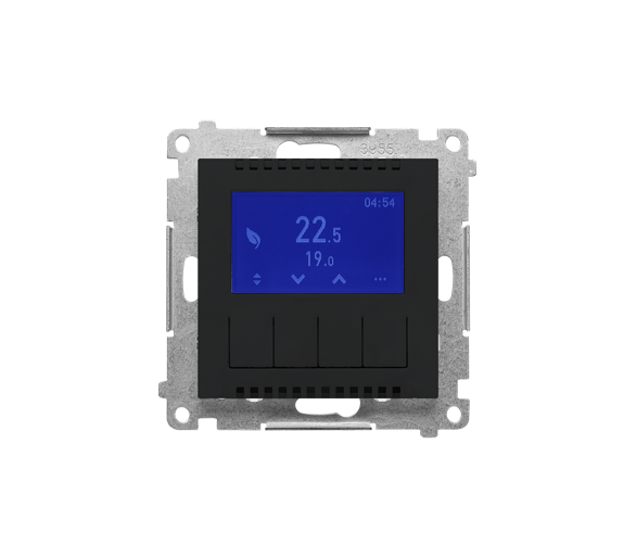 Termostat programowalny z wyświetlaczem z wew/zewn czujnikiem temperatury, bez sondy (moduł) 16(2) A, 230V~, Czarny mat Simon 55 TETD1A.01/149