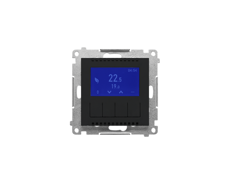 Termostat programowalny z wyświetlaczem z wew/zewn czujnikiem temperatury, bez sondy (moduł) 16(2) A, 230V~, Czarny mat Simon 55 TETD1A.01/149
