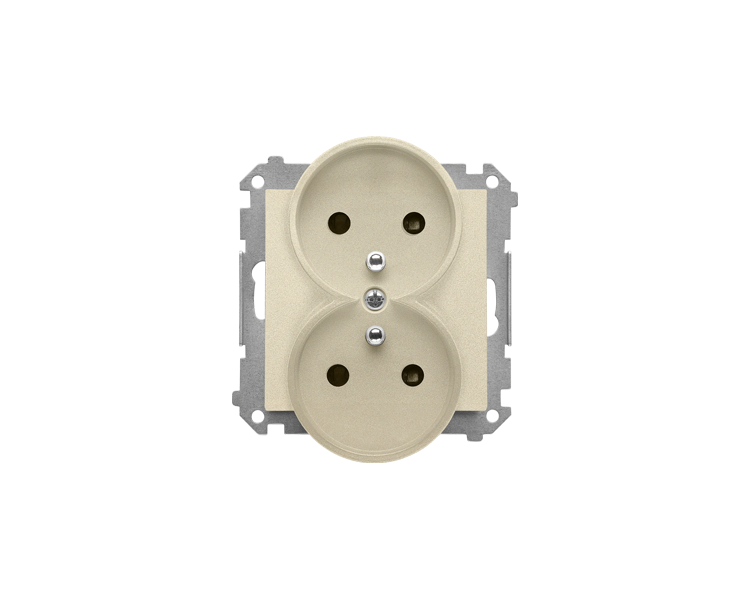 Gniazdo wtyczkowe podwójne z uziemieniem z przesłonami (moduł) 16 A, 250 V~, szybkozłącza, Szampański mat Simon 55 TGZ2MCZ.01/144