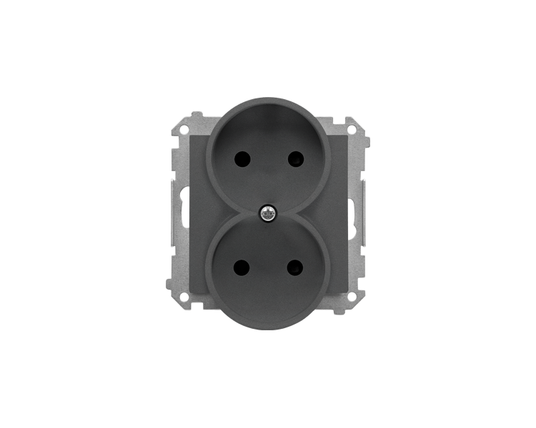 Gniazdo wtyczkowe podwójne bez uziemienia z przesłonami (moduł) 16 A, 250 V~, szybkozłącza, Grafitowy mat Simon 55 TG2MCZ.01/116