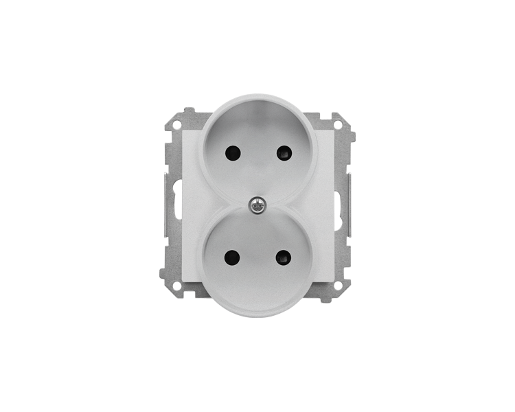 Gniazdo wtyczkowe podwójne bez uziemienia z przesłonami (moduł) 16 A, 250 V~, szybkozłącza, Aluminium mat Simon 55 TG2MCZ.01/143