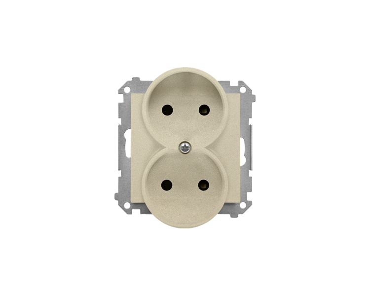 Gniazdo wtyczkowe podwójne bez uziemienia z przesłonami (moduł) 16 A, 250 V~, szybkozłącza, Szampański mat Simon 55 TG2MCZ.01/144