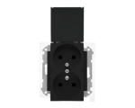 Gniazdo wtyczkowe podwójne do wersji IP44 z uszczelką (moduł) 16 A, 250 V~, szybkozłącza. Klapka w kolorze pokrywy, Czarny mat Simon 55 TGZ2BMCZ.01/149