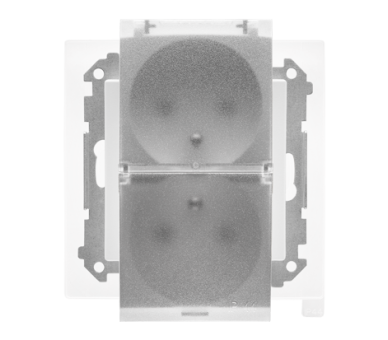 Gniazdo wtyczkowe podwójne do wersji IP44 z uszczelką (moduł) 16 A, 250 V~, szybkozłącza. Klapka transparentna, Jasnoszary mat Simon 55 TGZ2BMCZ.01/114A