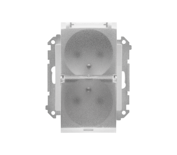 Gniazdo wtyczkowe podwójne do wersji IP44 z uszczelką (moduł) 16 A, 250 V~, szybkozłącza. Klapka transparentna, Aluminium mat Simon 55 TGZ2BMCZ.01/143A