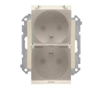 Gniazdo wtyczkowe podwójne do wersji IP44 z uszczelką (moduł) 16 A, 250 V~, szybkozłącza. Klapka transparentna, Szampański mat Simon 55 TGZ2BMCZ.01/144A