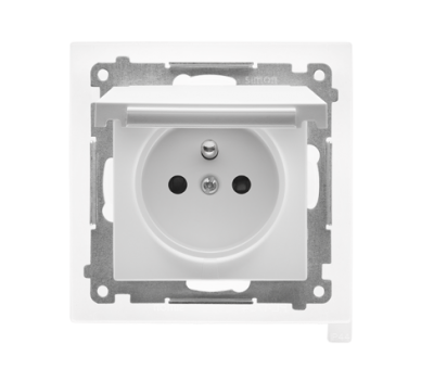 Gniazdo wtyczkowe do wersji IP44 z uszczelką (moduł) 16 A, 250 V~, szybkozłącza. Klapka w kolorze pokrywy, Jasnoszary mat Simon 55 TGZ1BCZ.01/114