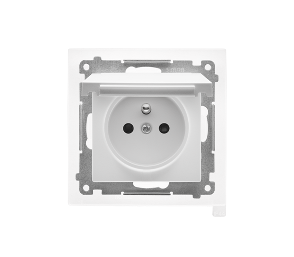 Gniazdo wtyczkowe do wersji IP44 z uszczelką (moduł) 16 A, 250 V~, szybkozłącza. Klapka w kolorze pokrywy, Jasnoszary mat Simon 55 TGZ1BCZ.01/114