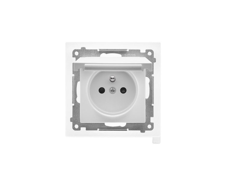 Gniazdo wtyczkowe do wersji IP44 z uszczelką (moduł) 16 A, 250 V~, szybkozłącza. Klapka w kolorze pokrywy, Jasnoszary mat Simon 55 TGZ1BCZ.01/114