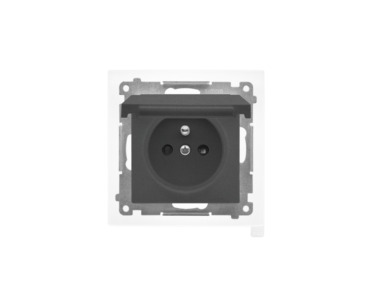 Gniazdo wtyczkowe do wersji IP44 z uszczelką (moduł) 16 A, 250 V~, szybkozłącza. Klapka w kolorze pokrywy, Grafitowy mat Simon 55 TGZ1BCZ.01/116
