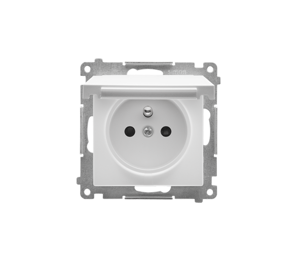 Gniazdo wtyczkowe do wersji IP44 bez uszczelki (moduł) 16 A, 250 V~, szybkozłącza. Klapka w kolorze pokrywy, Biały mat Simon 55 TGZ1BCUZ.01/111