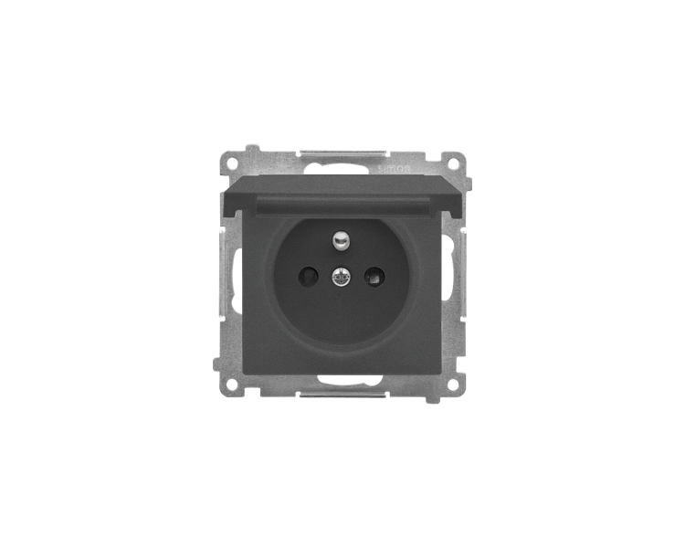 Gniazdo wtyczkowe do wersji IP44 bez uszczelki (moduł) 16 A, 250 V~, szybkozłącza. Klapka w kolorze pokrywy, Grafitowy mat Simon 55 TGZ1BCUZ.01/116