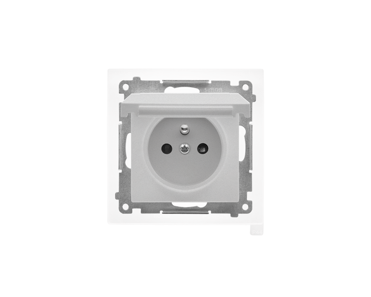 Gniazdo wtyczkowe do wersji IP44 bez uszczelki (moduł) 16 A, 250 V~, szybkozłącza. Klapka w kolorze pokrywy, Aluminium mat Simon 55 TGZ1BCUZ.01/143