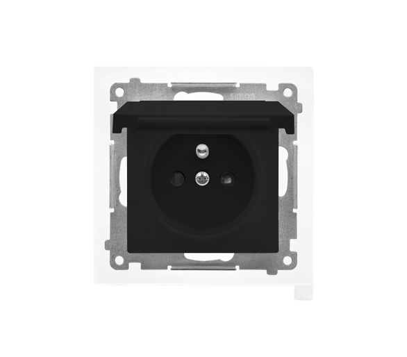 Gniazdo wtyczkowe do wersji IP44 bez uszczelki (moduł) 16 A, 250 V~, szybkozłącza. Klapka w kolorze pokrywy, Czarny mat Simon 55 TGZ1BCUZ.01/149
