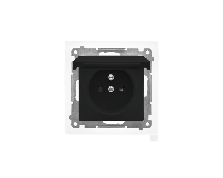 Gniazdo wtyczkowe do wersji IP44 bez uszczelki (moduł) 16 A, 250 V~, szybkozłącza. Klapka w kolorze pokrywy, Czarny mat Simon 55 TGZ1BCUZ.01/149