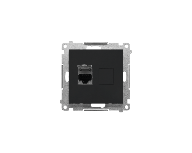 Gniazdo komputerowe pojedyncze RJ45 kategoria 6, z przesłoną przeciwkurzową (moduł), Czarny mat Simon 55 T61.01/149