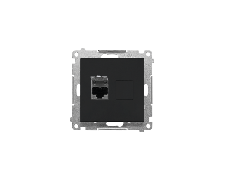 Gniazdo komputerowe pojedyncze RJ45 kategoria 6, ekranowane z przesłoną przeciwkurzową (moduł), Czarny mat Simon 55 T61E.01/149