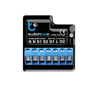 BleBox SwitchBoxD Sterownik do urządzeń i oświetlenia 2x5A Wi-Fi Simon 55 GO EW2W