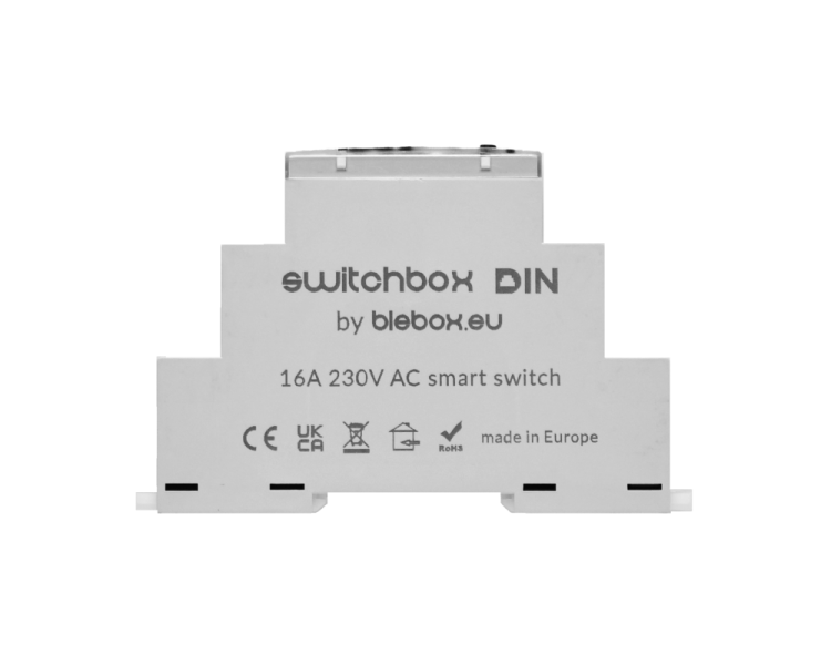 BleBox Switch DIN - Sterownik pojedynczy z wbudowanym pomiarem energii, sterowany smartfonem WiFi  1x16 A, 230 V, montaż na szynie DIN Simon 55 GO EW1W.DIN