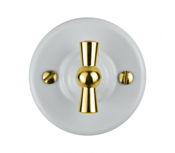 Włącznik ceramiczny obrotowy, pokrętło złote, VINTAGE, biały VIN1101