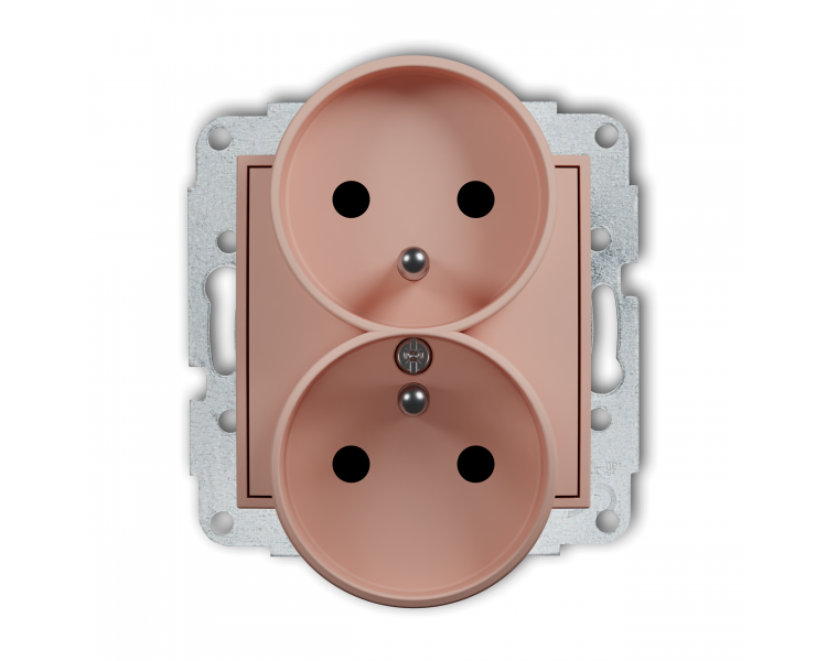 Gniazdo podwójne do ramki z uziemieniem 2x(2P+Z) (przesłony torów prądowych) łososiowy Karlik Mini 62MGPR-2zp