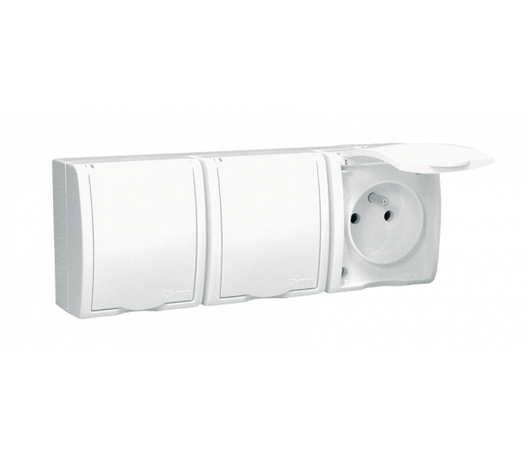 Gniazdo wtyczkowe potrójne z uziemieniem - w wersji IP54 -  klapka w kolorze białym biały 16A AQGZ1-3/11