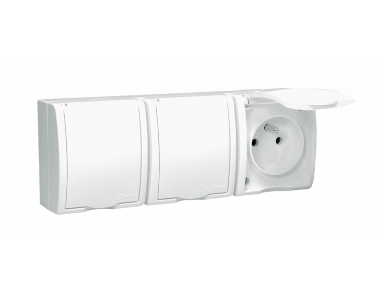 Gniazdo wtyczkowe potrójne z uziemieniem - w wersji IP54 z przesłonami torów prądowych -  klapka w kolorze białym biały 16A AQGZ