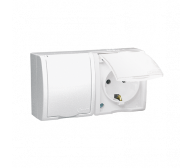 Gniazdo wtyczkowe podwójne z uziemieniem typu Schuko - przesłony torów prądowych - w wersji IP54 - klapka w kolorze białym biały