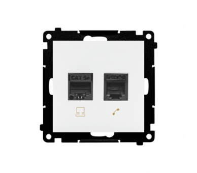 Gniazdo komputerowe RJ45 kategoria 5e + telefoniczne RJ12 (moduł), Biały mat Simon 55 T5F.01/111