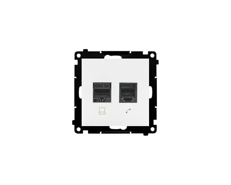 Gniazdo komputerowe RJ45 kategoria 5e + telefoniczne RJ12 (moduł), Biały mat Simon 55 T5F.01/111