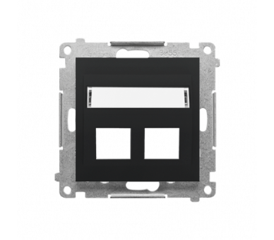 Pokrywa gniazd teleinformatycznych na Keystone skośna podwójna z polem opisowym (moduł), Czarny mat Simon 55 TKP2S.01/149