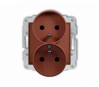 Gniazdo podwójne do ramki z uziemieniem 2x(2P+Z) (przesłony torów prądowych), terakota Karlik ICON 63IGPR-2zp