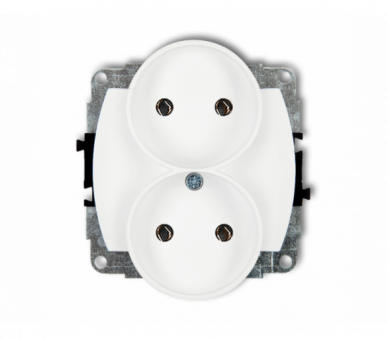 Gniazdo podwójne do ramki poziomej bez uziemienia 2x2P (bez przesłon torów prądowych), biały Karlik TREND GPR-2