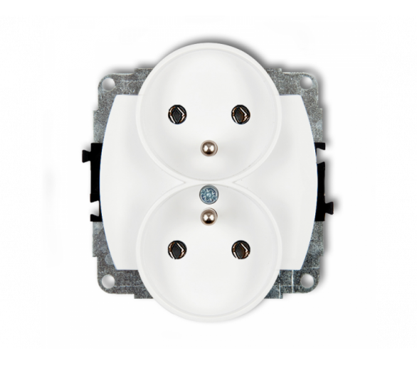 Gniazdo podwójne do ramki poziomej z uziemieniem 2x(2P+Z) (bez przesłon torów prądowych), biały Karlik TREND GPR-2z