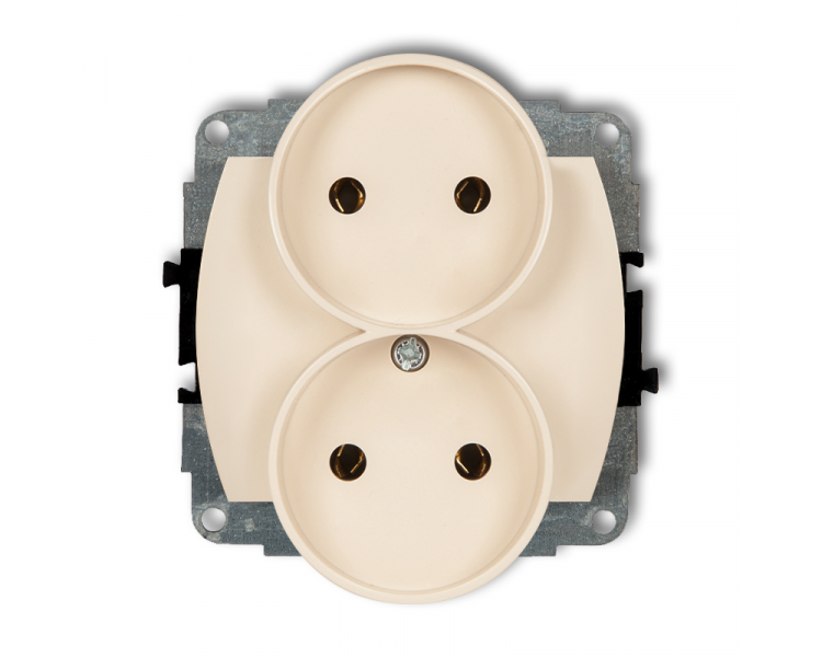 Gniazdo podwójne do ramki poziomej bez uziemienia 2x2P (bez przesłon torów prądowych), beżowy Karlik TREND 1GPR-2
