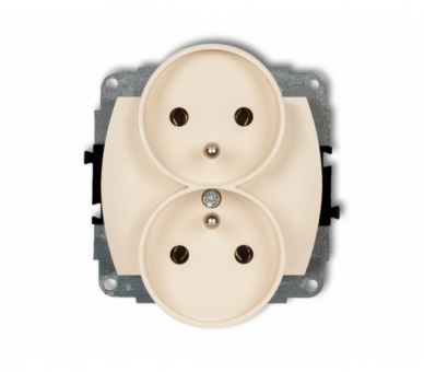 Gniazdo podwójne do ramki poziomej z uziemieniem 2x(2P+Z) (bez przesłon torów prądowych), beżowy Karlik TREND 1GPR-2z