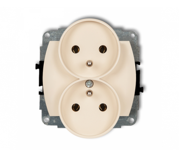 Gniazdo podwójne do ramki poziomej z uziemieniem 2x(2P+Z) (bez przesłon torów prądowych), beżowy Karlik TREND 1GPR-2z