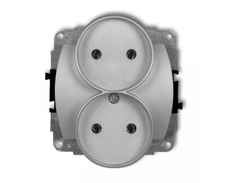 Gniazdo podwójne do ramki poziomej bez uziemienia 2x2P (bez przesłon torów prądowych), srebrny metalik Karlik TREND 7GPR-2