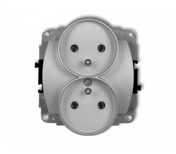 Gniazdo podwójne do ramki poziomej z uziemieniem 2x(2P+Z) (bez przesłon torów prądowych), srebrny metalik Karlik TREND 7GPR-2z
