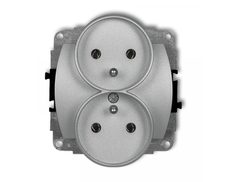 Gniazdo podwójne do ramki poziomej z uziemieniem 2x(2P+Z) (bez przesłon torów prądowych), srebrny metalik Karlik TREND 7GPR-2z