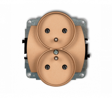 Gniazdo podwójne do ramki poziomej z uziemieniem 2x(2P+Z) (bez przesłon torów prądowych), złoty metalik Karlik TREND 8GPR-2z