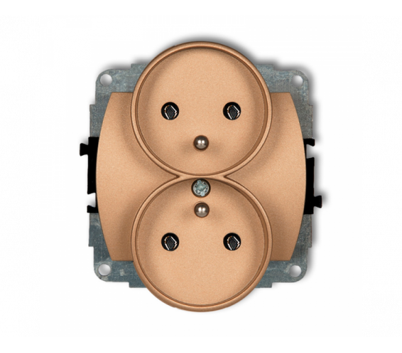 Gniazdo podwójne do ramki poziomej z uziemieniem 2x(2P+Z) (bez przesłon torów prądowych), złoty metalik Karlik TREND 8GPR-2z