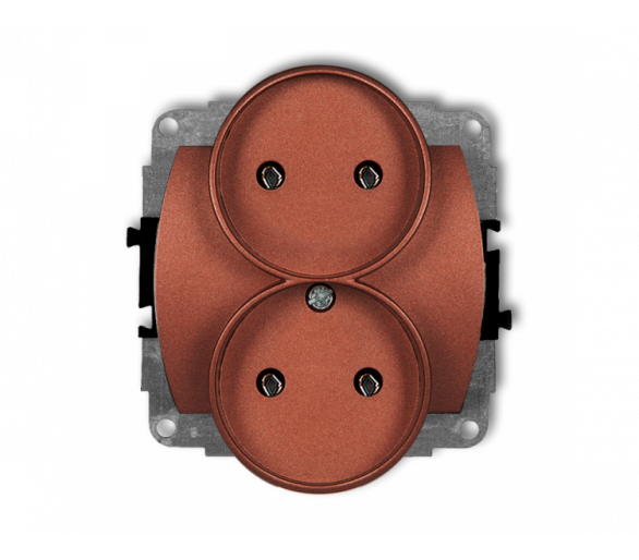 Gniazdo podwójne do ramki poziomej bez uziemienia 2x2P (bez przesłon torów prądowych), brązowy metalik Karlik TREND 9GPR-2
