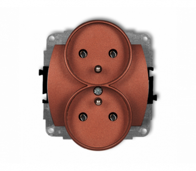 Gniazdo podwójne do ramki poziomej z uziemieniem 2x(2P+Z) (bez przesłon torów prądowych), brązowy metalik Karlik TREND 9GPR-2z
