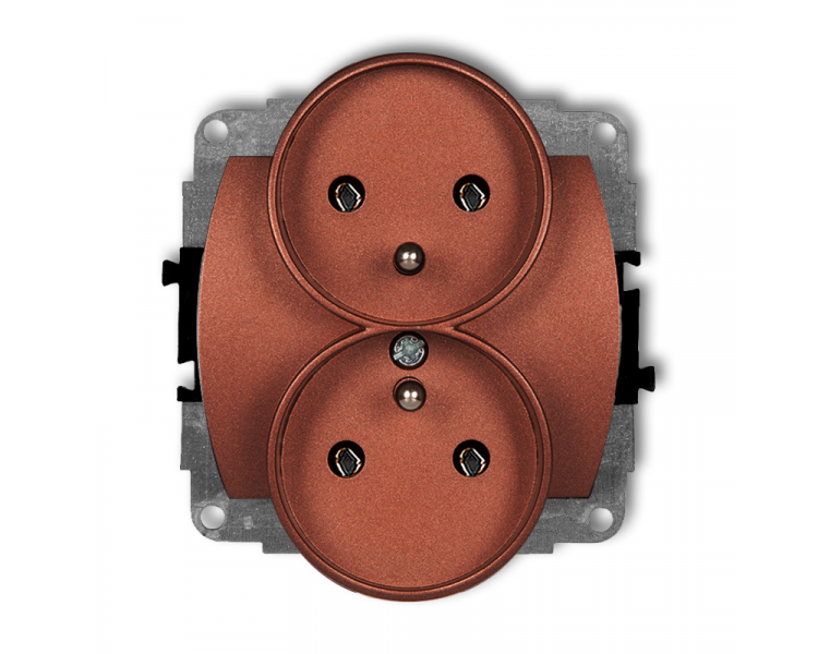 Gniazdo podwójne do ramki poziomej z uziemieniem 2x(2P+Z) (bez przesłon torów prądowych), brązowy metalik Karlik TREND 9GPR-2z