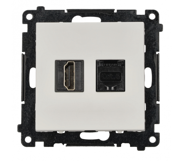 Gniazdo HDMI 2.1 + komputerowe RJ45 kat.6., moduł, biały mat, Standard HDMI: HDMI 2.1 Simon 55 TGH21RJ45.01/111