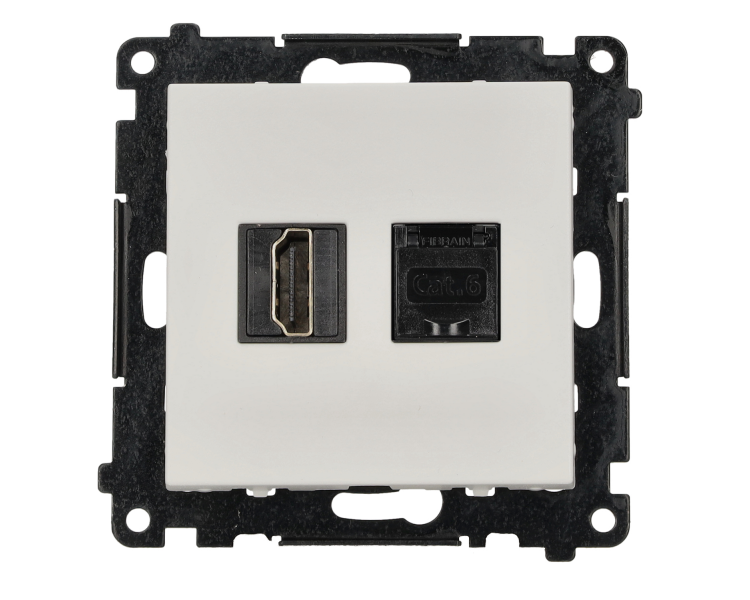 Gniazdo HDMI 2.1 + komputerowe RJ45 kat.6., moduł, biały mat, Standard HDMI: HDMI 2.1 Simon 55 TGH21RJ45.01/111 Gniazdo HDMI 2.1 + komputerowe RJ45 kat.6., moduł, biały mat, Standard HDMI: HDMI 2.1 Simon 55 TGH21RJ45.01/111