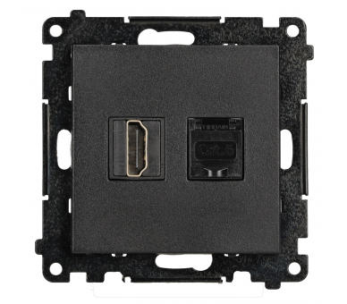 Gniazdo HDMI 2.1 + komputerowe RJ45 kat.6., moduł, czarny mat, Standard HDMI: HDMI 2.1 Simon 55 TGH21RJ45.01/149